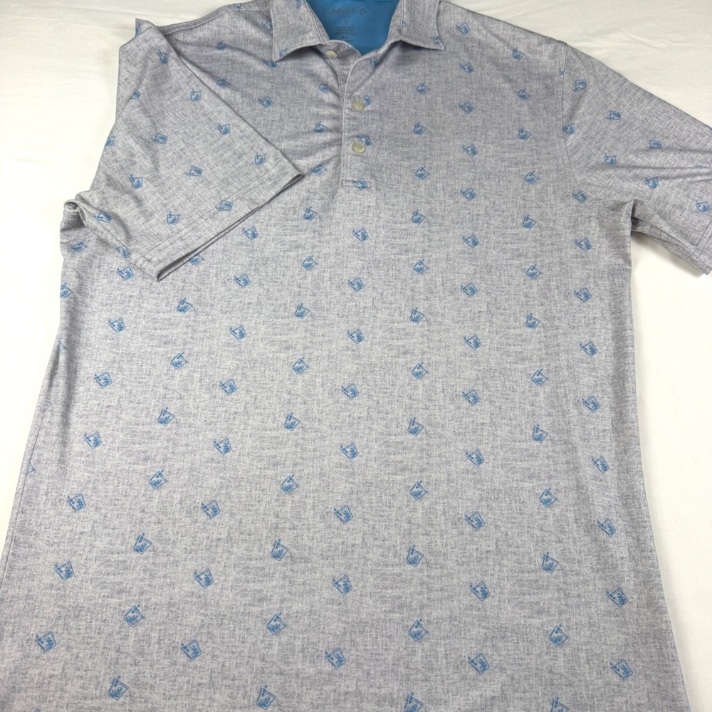 Johnnie-O Polo Shirt Mens S Gray Cocktail Print JMPO6080 Performance EUC